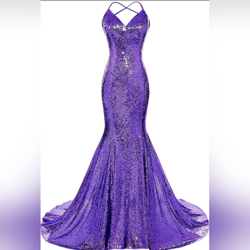 DYSWOMENDYS Women's Sequins Mermaid Prom Dress Spaghetti Straps V Neck Backless